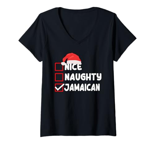 Damen Lustiges Jamaika-Weihnachtsspruch Jamaikanisches Weihnachtskostüm T-Shirt mit V-Ausschnitt Damen Lustiges Jamaika-Weihnachtsspruch Jamaikanisches Weihnachtskostüm T-Shirt mit V-Ausschnitt von Jamaica Flag Designs Proud Jamaican Roots