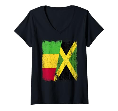 Damen Mali Jamaika halbe Flagge Malian Jamaican Heritage T-Shirt mit V-Ausschnitt Damen Mali Jamaika halbe Flagge Malian Jamaican Heritage T-Shirt mit V-Ausschnitt von Jamaica Flag Designs Proud Jamaican Roots