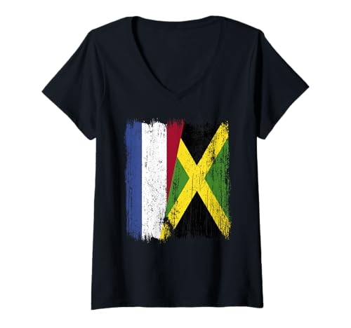 Damen Niederlande Jamaika halbe Flagge Niederländisches Jamaikanisches Erbe T-Shirt mit V-Ausschnitt Damen Niederlande Jamaika halbe Flagge Niederländisches Jamaikanisches Erbe T-Shirt mit V-Ausschnitt von Jamaica Flag Designs Proud Jamaican Roots