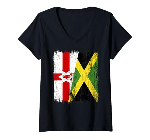 Damen Nordirland Jamaika Halbflagge Nordirland Jamaika T-Shirt mit V-Ausschnitt Damen Nordirland Jamaika Halbflagge Nordirland Jamaika T-Shirt mit V-Ausschnitt von Jamaica Flag Designs Proud Jamaican Roots