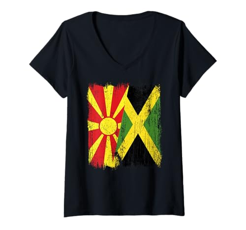 Damen Nordmazedonien Jamaika Halbflagge Nordmazedonien Jamaika T-Shirt mit V-Ausschnitt Damen Nordmazedonien Jamaika Halbflagge Nordmazedonien Jamaika T-Shirt mit V-Ausschnitt von Jamaica Flag Designs Proud Jamaican Roots