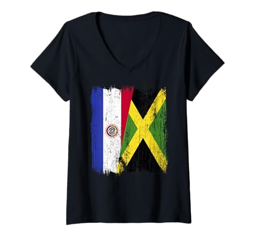 Damen Paraguay Jamaika Halbflagge Paraguayisches Jamaikanisches Erbe T-Shirt mit V-Ausschnitt Damen Paraguay Jamaika Halbflagge Paraguayisches Jamaikanisches Erbe T-Shirt mit V-Ausschnitt von Jamaica Flag Designs Proud Jamaican Roots