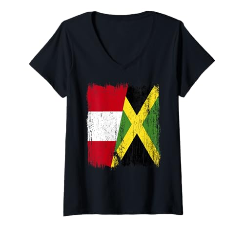 Damen Peru, Jamaika, halbe Flagge, peruanisches Jamaika-Erbe T-Shirt mit V-Ausschnitt Damen Peru, Jamaika, halbe Flagge, peruanisches Jamaika-Erbe T-Shirt mit V-Ausschnitt von Jamaica Flag Designs Proud Jamaican Roots