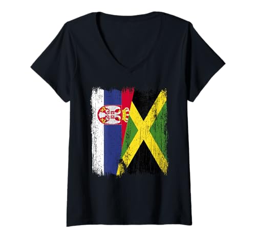 Damen Serbien, Jamaika, halbe Flagge, serbisches Jamaikanisches Erbe T-Shirt mit V-Ausschnitt Damen Serbien, Jamaika, halbe Flagge, serbisches Jamaikanisches Erbe T-Shirt mit V-Ausschnitt von Jamaica Flag Designs Proud Jamaican Roots