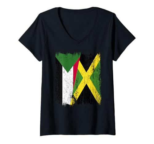 Damen Sudan Jamaika Halbflagge Sudanesisches Jamaikanisches Erbe T-Shirt mit V-Ausschnitt Damen Sudan Jamaika Halbflagge Sudanesisches Jamaikanisches Erbe T-Shirt mit V-Ausschnitt von Jamaica Flag Designs Proud Jamaican Roots