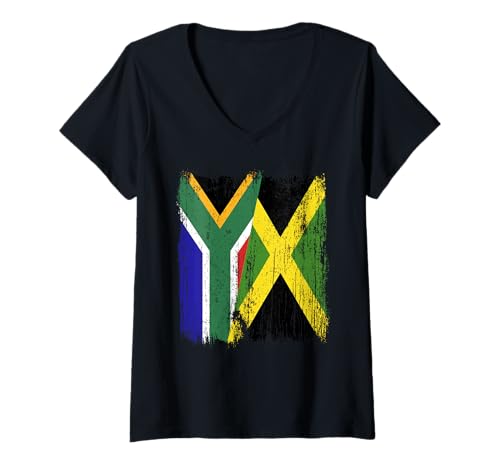 Damen Südafrika Jamaika Halbflagge Südafrika Jamaika Trikot T-Shirt mit V-Ausschnitt Damen Südafrika Jamaika Halbflagge Südafrika Jamaika Trikot T-Shirt mit V-Ausschnitt von Jamaica Flag Designs Proud Jamaican Roots
