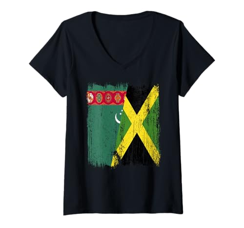 Damen Turkmenistan, Jamaika, halbe Flagge, Turkmenien, Jamaikanisches Erbe T-Shirt mit V-Ausschnitt Damen Turkmenistan, Jamaika, halbe Flagge, Turkmenien, Jamaikanisches Erbe T-Shirt mit V-Ausschnitt von Jamaica Flag Designs Proud Jamaican Roots