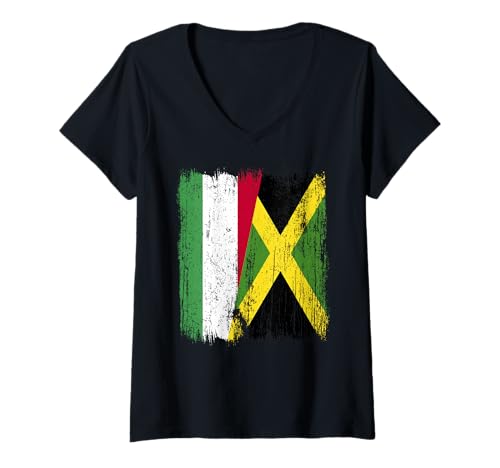 Damen Ungarn, Jamaika, halbe Flagge, ungarisch, jamaikanisches Erbe T-Shirt mit V-Ausschnitt Damen Ungarn, Jamaika, halbe Flagge, ungarisch, jamaikanisches Erbe T-Shirt mit V-Ausschnitt von Jamaica Flag Designs Proud Jamaican Roots
