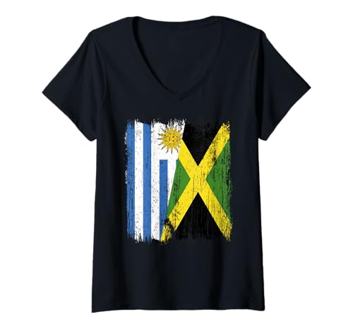 Damen Uruguay Jamaika Halbflagge Uruguayisches Jamaikanisches Erbe T-Shirt mit V-Ausschnitt Damen Uruguay Jamaika Halbflagge Uruguayisches Jamaikanisches Erbe T-Shirt mit V-Ausschnitt von Jamaica Flag Designs Proud Jamaican Roots