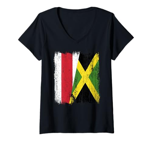Damen Weißrussland Opposition Jamaika Halbflagge Weißrussisch Jamaikanisch T-Shirt mit V-Ausschnitt von Jamaica Flag Designs Proud Jamaican Roots