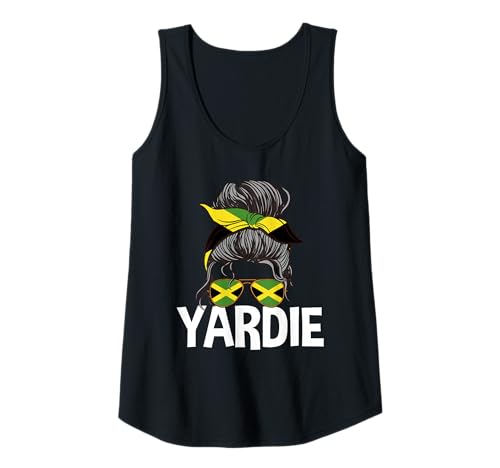 Damen Yardie Jamaica Girl Unordentlicher Haarbrötchen Jamaican Woman Pride Tank Top von Jamaica Flag Designs Proud Jamaican Roots