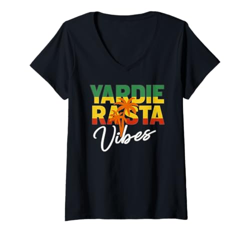 Damen Yardie Rasta Vibes Jamaika Jamaican Reggae Music Design T-Shirt mit V-Ausschnitt Damen Yardie Rasta Vibes Jamaika Jamaican Reggae Music Design T-Shirt mit V-Ausschnitt von Jamaica Flag Designs Proud Jamaican Roots