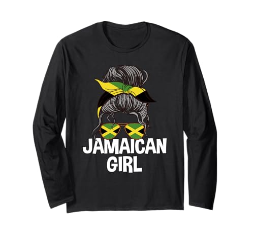 Jamaikanisches Mädchen unordentlicher Haarknoten Yardie Woman Pride Langarmshirt Jamaikanisches Mädchen unordentlicher Haarknoten Yardie Woman Pride Langarmshirt von Jamaica Flag Designs Proud Jamaican Roots