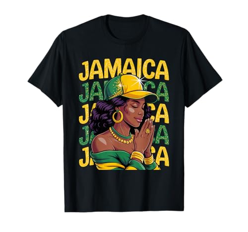 Damen Stolze Jamaikanische Afro-Flagge, Schwarz T-Shirt von Jamaica Flag Proud Jamaican Afro Black Women Tees