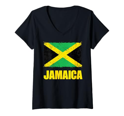 Damen Jamaika-Flagge, patriotischer Stolz, Jamaika-Flagge, Vintage-Design T-Shirt mit V-Ausschnitt Damen Jamaika-Flagge, patriotischer Stolz, Jamaika-Flagge, Vintage-Design T-Shirt mit V-Ausschnitt von Jamaica Flag shirts gifts
