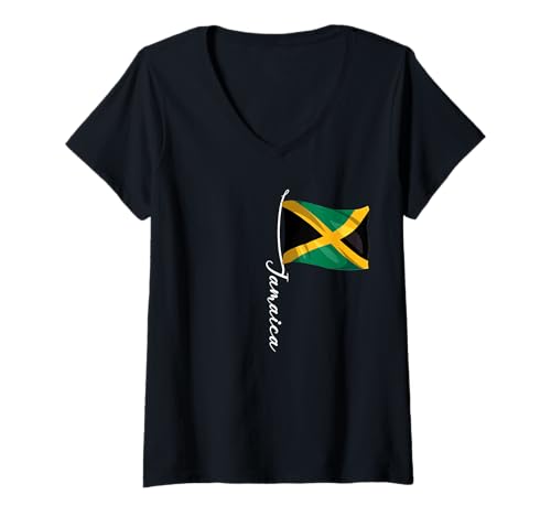 Damen Jamaica Flaggen T-Shirt mit V-Ausschnitt von Jamaica Geschenk