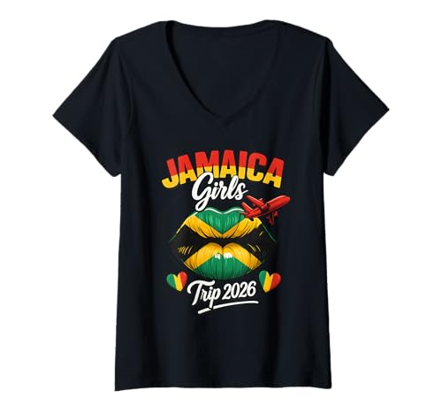 Damen Jamaika Girls Trip 2026 Sommerurlaub Reisewochenende 2026 T-Shirt mit V-Ausschnitt Damen Jamaika Girls Trip 2026 Sommerurlaub Reisewochenende 2026 T-Shirt mit V-Ausschnitt von Jamaica Girls Trip 2026 Women Vacation Weekend