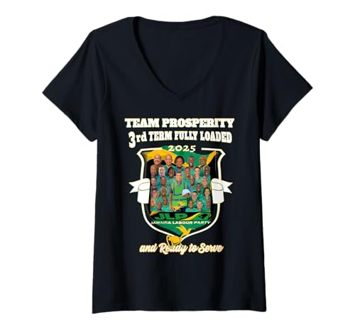 Damen Jamaica Labour Party, 3. Team Wohlstand JLP Supporter Geschenke T-Shirt mit V-Ausschnitt Damen Jamaica Labour Party, 3. Team Wohlstand JLP Supporter Geschenke T-Shirt mit V-Ausschnitt von Jamaica Labour Party Andrew Michael Holness