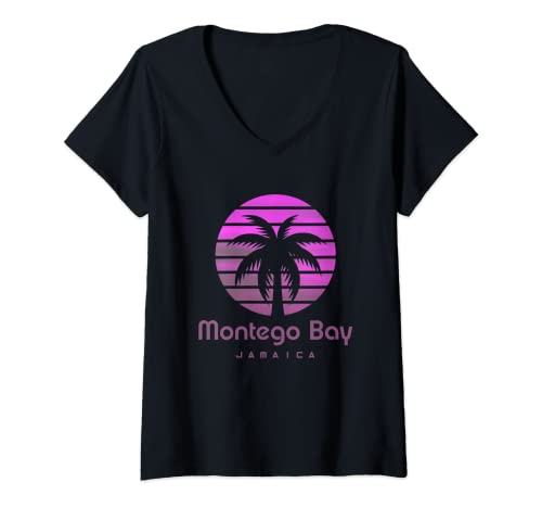 Damen Montego Bay Jamaika T-Shirt mit V-Ausschnitt von Jamaica Montego Design