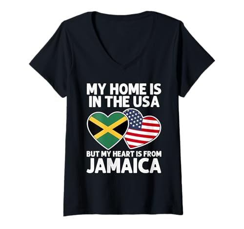 Damen My Home USA My Heart Jamaika Jamaikanische Flagge T-Shirt mit V-Ausschnitt Damen My Home USA My Heart Jamaika Jamaikanische Flagge T-Shirt mit V-Ausschnitt von Jamaica Pride Flag Apparel
