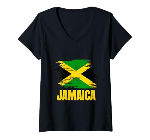 Damen Jamaica Retro Vintage Jamaican Flag T-Shirt mit V-Ausschnitt Damen Jamaica Retro Vintage Jamaican Flag T-Shirt mit V-Ausschnitt von Jamaica Retro Vintage Flag Jamaican Lovers