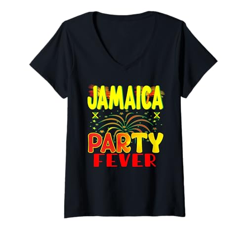 Damen Jamaikanische Damenkleidung, Jamaika-Party-Outfit für Frauen T-Shirt mit V-Ausschnitt von Jamaica party outfits Jamaican outfits for women