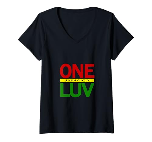Damen One Love Jamaika T-Shirt mit V-Ausschnitt Damen One Love Jamaika T-Shirt mit V-Ausschnitt von Jamaican Flag Jamaica Rep Your Flag