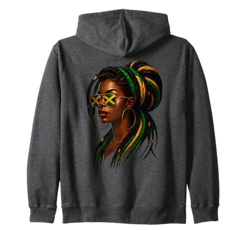 Jamaikanische Afro Black Woman Jamaika Flagge Mädchen Messy Bun Pride Kapuzenjacke Jamaikanische Afro Black Woman Jamaika Flagge Mädchen Messy Bun Pride Kapuzenjacke von Jamaican Girl Flag Jamaica Travel Vacation Apparel