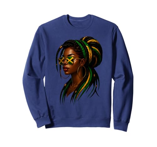 Jamaikanische Afro Black Woman Jamaika Flagge Mädchen Messy Bun Pride Sweatshirt Jamaikanische Afro Black Woman Jamaika Flagge Mädchen Messy Bun Pride Sweatshirt von Jamaican Girl Flag Jamaica Travel Vacation Apparel