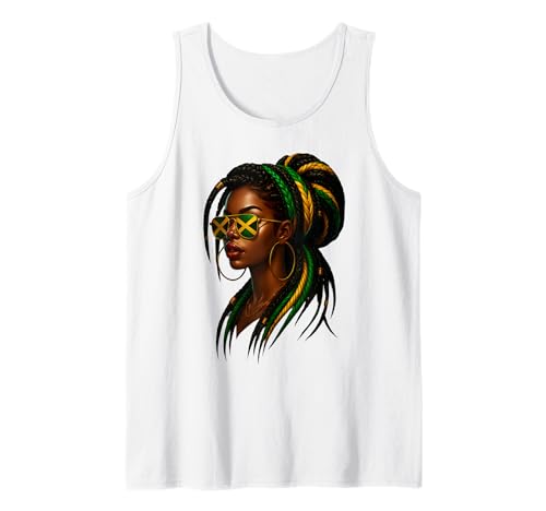 Jamaikanische Afro Black Woman Jamaika Flagge Mädchen Messy Bun Pride Tank Top von Jamaican Girl Flag Jamaica Travel Vacation Apparel