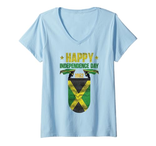 Damen Happy Independence Day Jamaika 1962 Proud Jamaican T-Shirt mit V-Ausschnitt Damen Happy Independence Day Jamaika 1962 Proud Jamaican T-Shirt mit V-Ausschnitt von Jamaican Happy Independence Day Proud Jamaica