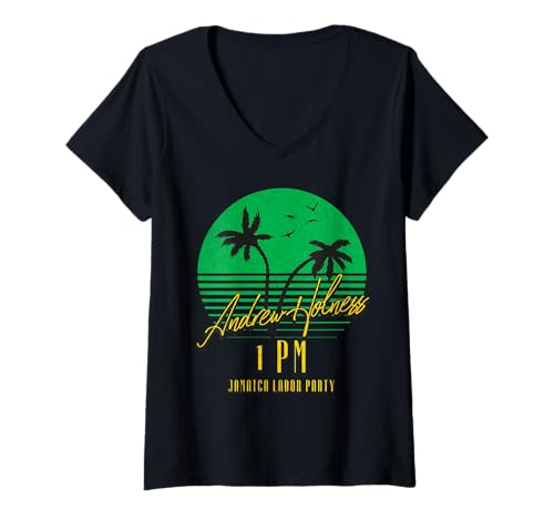 Damen Andrew M Holness Jamaika Labour Party Sunset 1PM BROGAD T-Shirt mit V-Ausschnitt Damen Andrew M Holness Jamaika Labour Party Sunset 1PM BROGAD T-Shirt mit V-Ausschnitt von Jamaican Prime Minister Support Andrew Holness