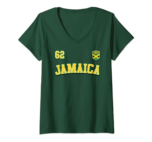 Damen JAMAIKA 62 Unabhängigkeitstag 2024 Trikot Jamaika Flagge T-Shirt mit V-Ausschnitt von Jamaika-Shirts für Damen und Herren