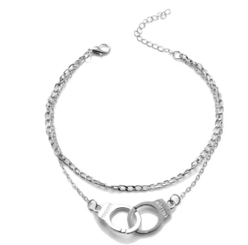 Damen Fußkette Silber Versilbert Freedom Handschellen Freiheit Fußkettchen Frauen von JamalinaJewelry