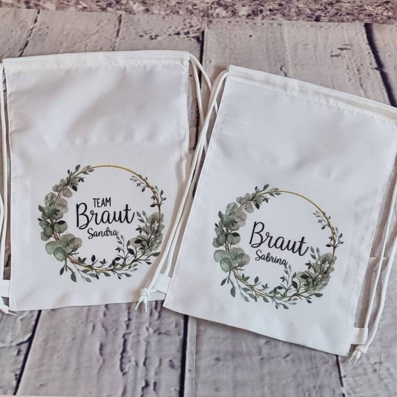 Turnbeutel Personalisiert Für Den Junggesellenabschied Auf Wunsch Auch Mit Name Im Eukalyptus Kranz von Jamamoshop