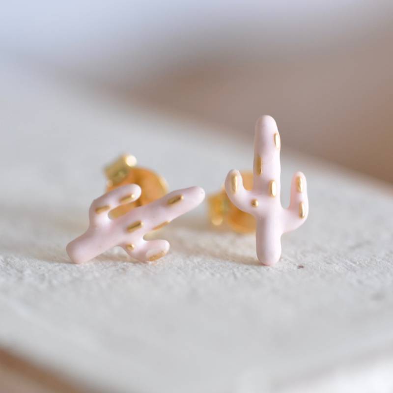 Kaktus Ohrringe, Zierliche Kleine Ohrstecker, Sterling Silber Ohrringe in Pink, Jamber Jewels von JamberJewels
