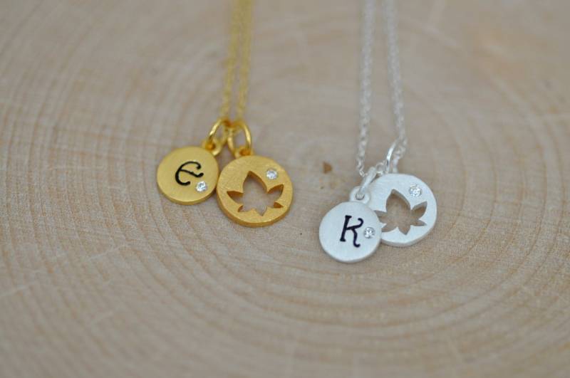 Lotusblatt Und Initial Kette in Sterling Silber 925, Charms, Personalisierte Halskette, Lotus Jamber Schmuck von JamberJewels
