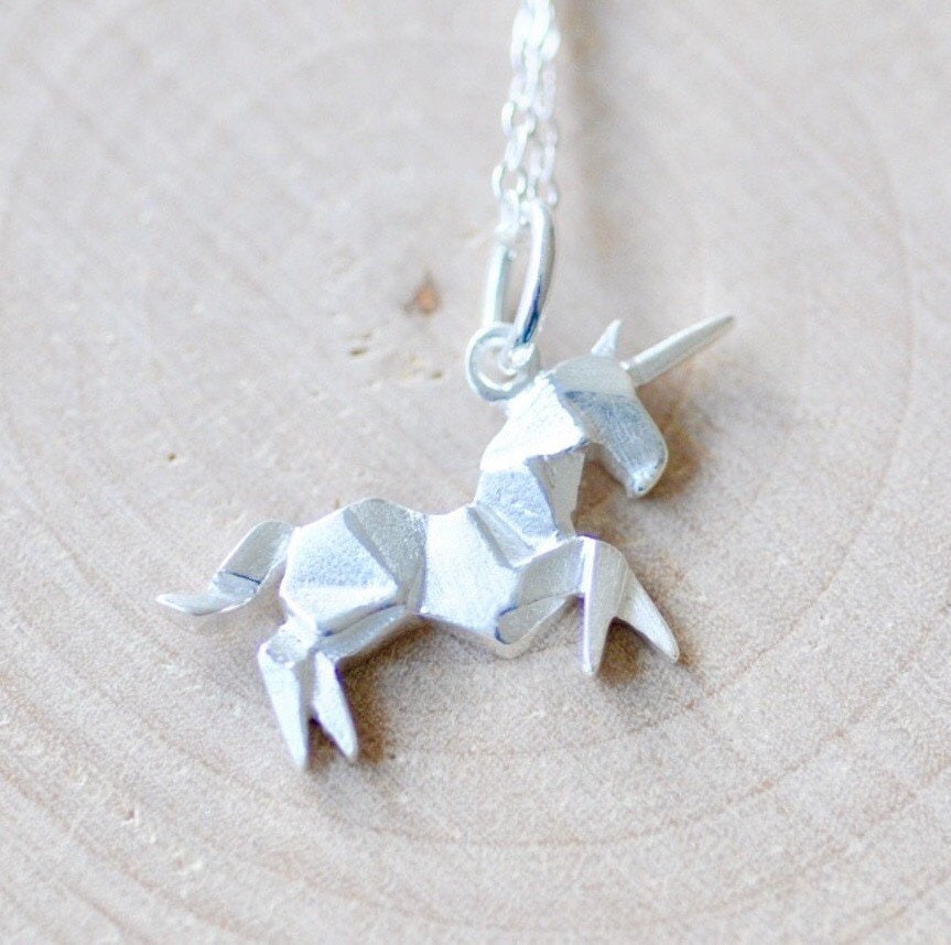 Origami Einhorn Halskette in Sterling Silber 925, Halskette, Schmuck, Anhänger, Jamber Jewels 925 von JamberJewels