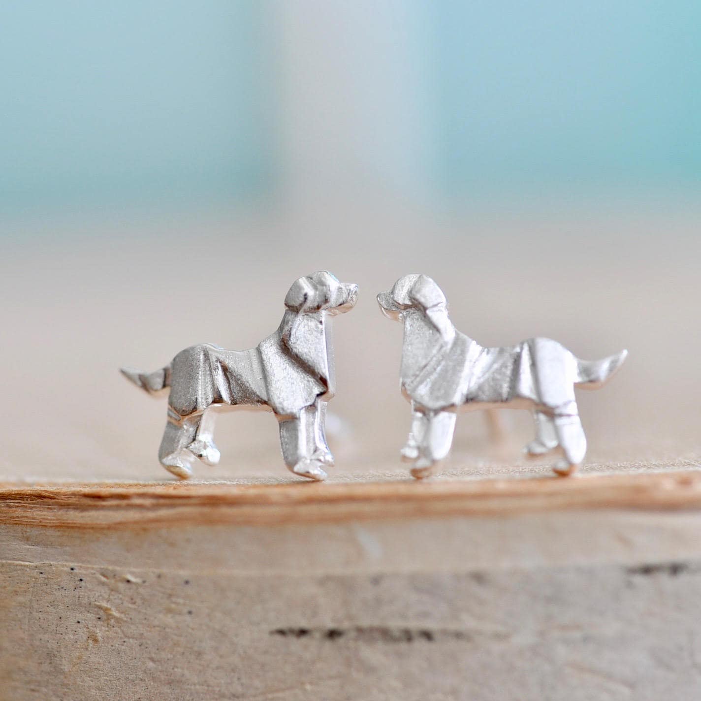 Origami Hund Ohrstecker in Sterling Silber 925, Hundeohrringe, Tier Schmuck, Golden Retriever, Labrador Retriever Jj 925 von JamberJewels