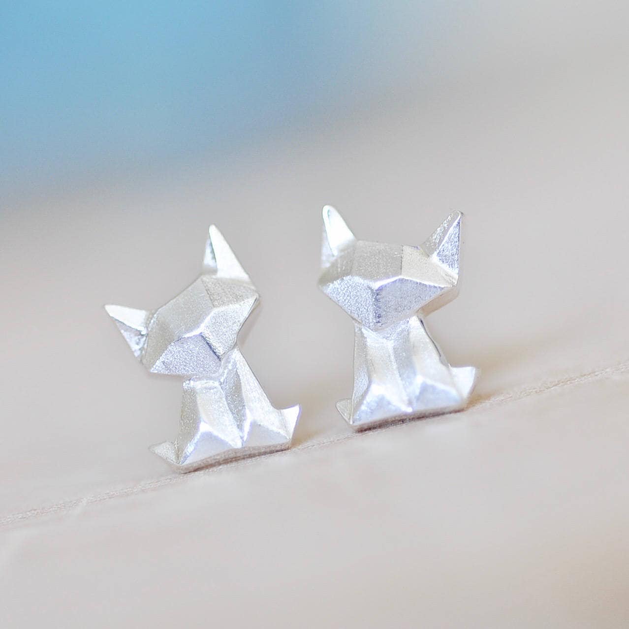 Origami Katze Ohrringe in Sterling Silber, Schmuck, Fuchs Ohrringe, Katzen Silber Tier Jamber Jewels von JamberJewels