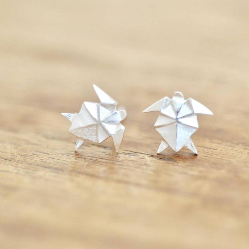 Origami Schildkröte Ohrringe, Matte Sterling Silber Ohrstecker, Strand Schmuck von JamberJewels