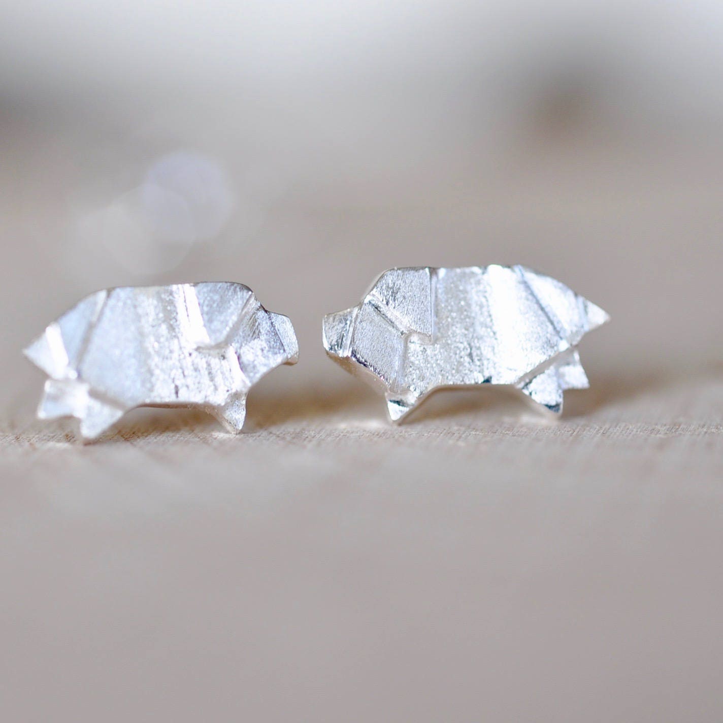 sterling Silber Origami Schwein Ohrstecker, Ohrringe, Tier Schmuck, Jamberjewels, Schmuck von JamberJewels