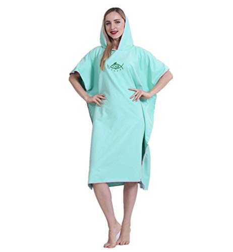 Badeponcho Strandtuch Mikrofaser schnelltrockend Unisex Bademantel Poncho mit Kapuzen Duschtuch Handtuch Schwimmen Surfing Strand Tauchen Bademode (Mint, Einheitsgröße) von JameStyle26