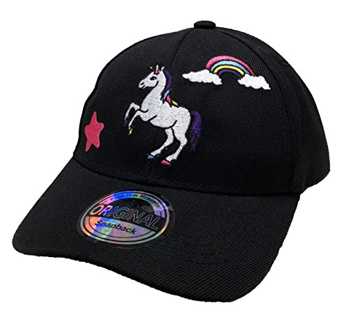 Einhorn Kids Kinder Snapback Unicorn Cap Kappe Starter Basecap Mütze Trucker Cappy Kult Unisex Baseball Größe verstellbar Rosa Schwarz (Schwarz) von JameStyle26