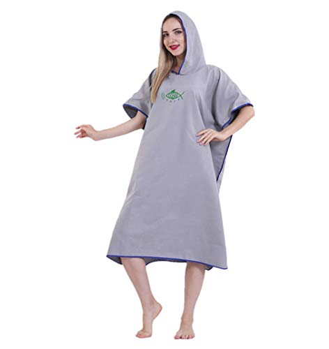 JameStyle26 Badeponcho Strandtuch Mikrofaser schnelltrockend Unisex Bademantel Poncho mit Kapuzen Duschtuch Handtuch Schwimmen Surfing Strand Tauchen Bademode (Grau, Einheitsgröße) von JameStyle26