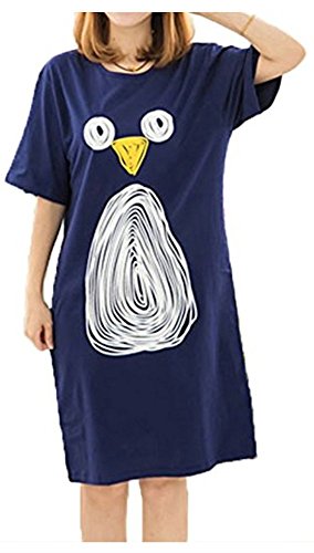 JameStyle26 Damen Mädchen Pyjama Eule Motiv Schlafanzug T-Shirt Nachthemd Nachtkleid Kurzarm (L) von JameStyle26