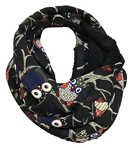 JameStyle26 EULE Flauschig Warmer Winter Loop Winter Schal Fleece Owl UHU Kautz Schlauchschal Rundschal Teddyfutter (Schwarz) von JameStyle26