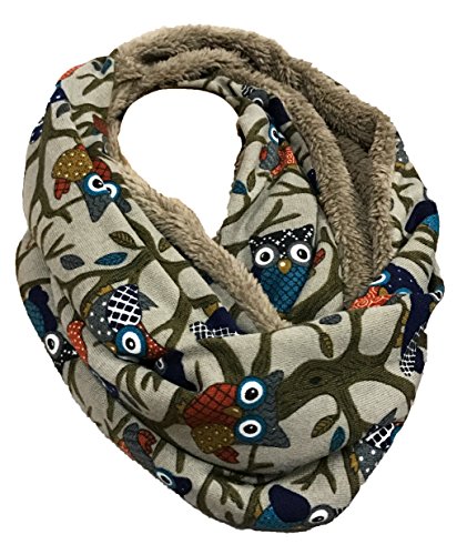 JameStyle26 EULE Flauschig Warmer Winter Loop Winter Schal Fleece Owl UHU Kautz Schlauchschal Rundschal Teddyfutter (Taupe #2) von JameStyle26