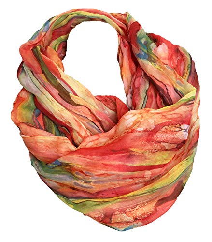 JameStyle26 Farbverlauf Seide Sommer Loop Verlauf Regenbogen Rainbow Silk Uni Rundschal Schlauchschal Stola Schal leicht (Rot) von JameStyle26