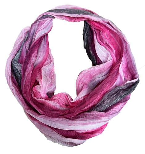 JameStyle26 Farbverlauf Seide Sommer Loop Verlauf Regenbogen Rainbow Silk Uni Rundschal Schlauchschal Stola Schal leicht (Streifen Pink) von JameStyle26